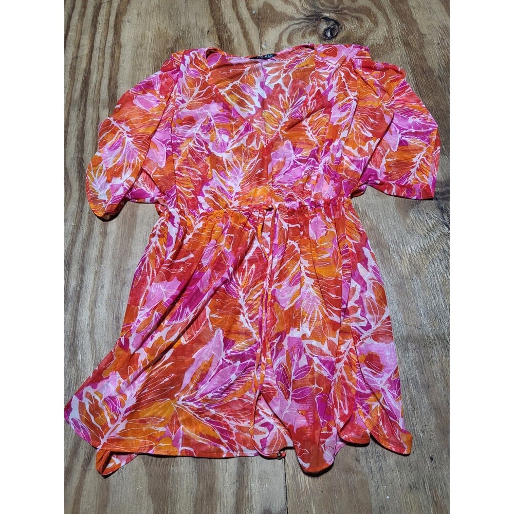 Lauren Ralph Lauren Pink Orange Floral Swim Cover Up Women M @N2